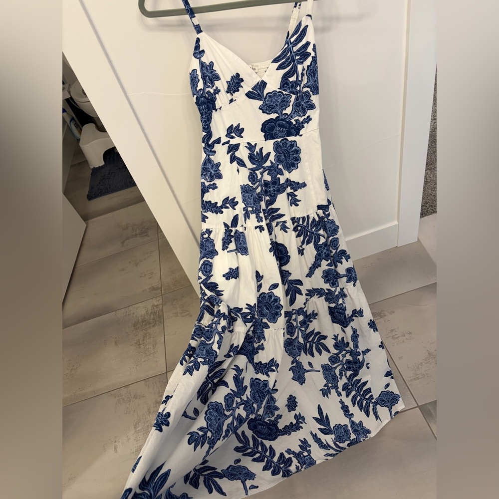 Moon River White and Blue Floral Maxi Dress